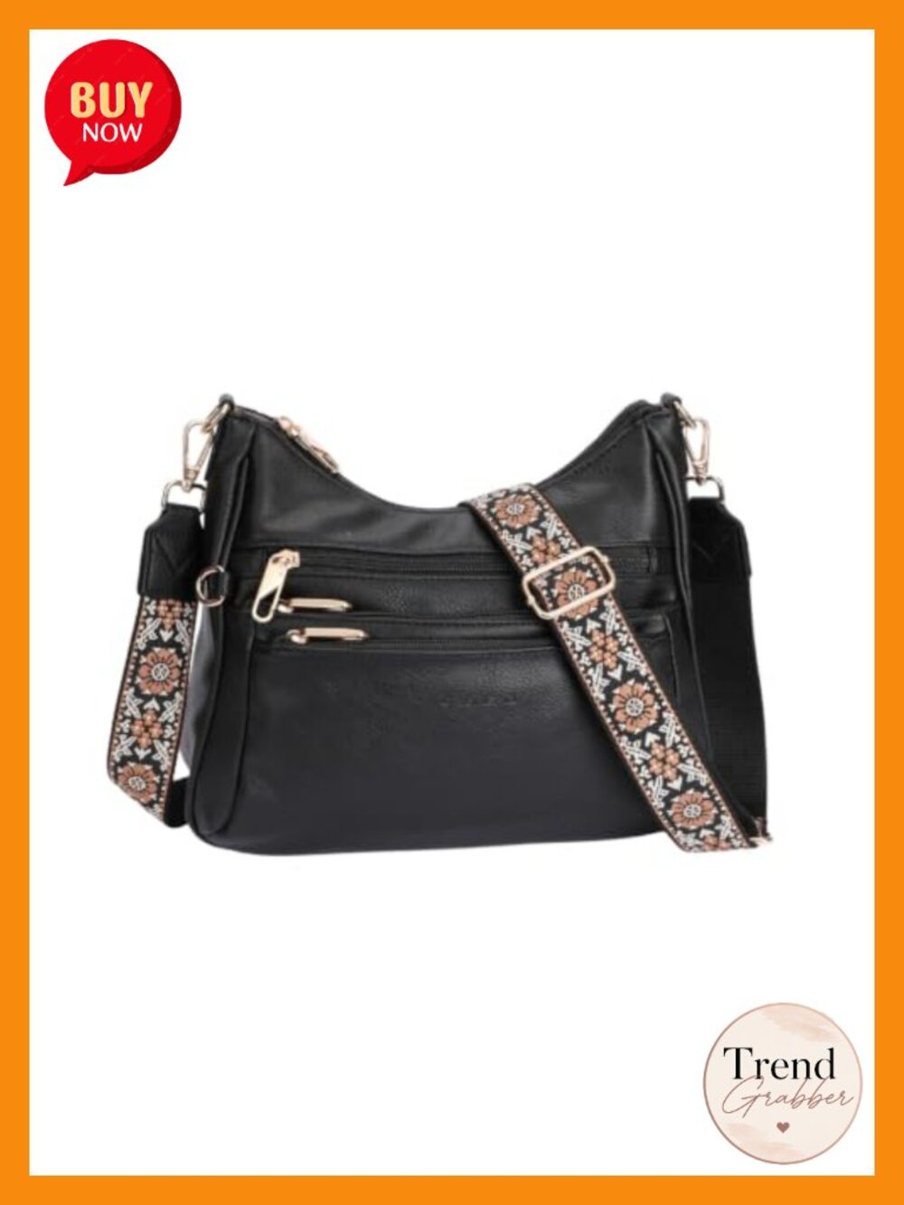 Vegan Leather Crossbody Bag Multi Zipper Pockets Shoulder Handbag